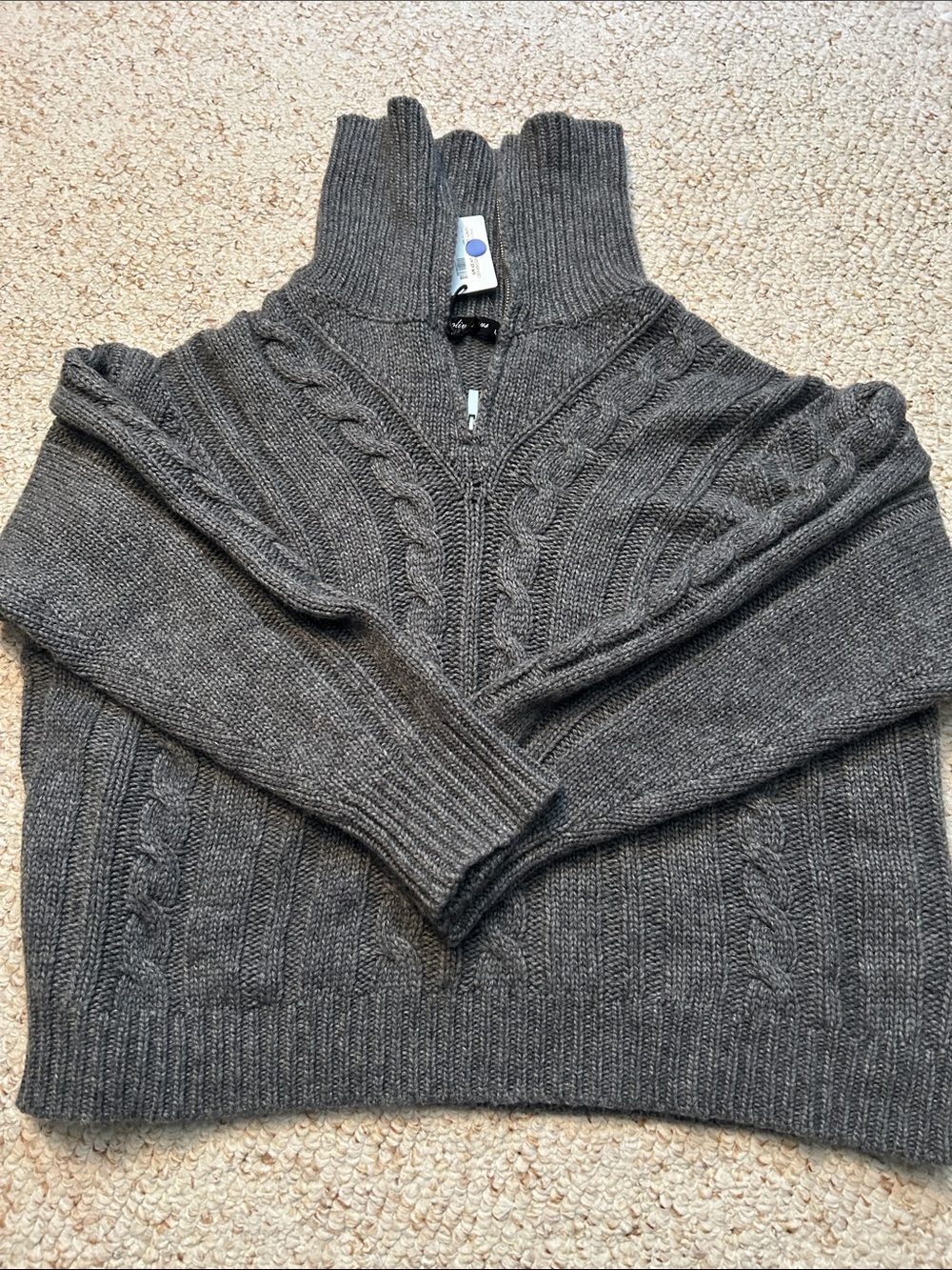 NWT Gray Cable Knit Half-Zip Sweater